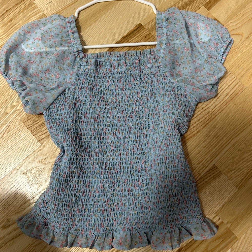 Cat & Jack Blue Floral Smocked Blouse